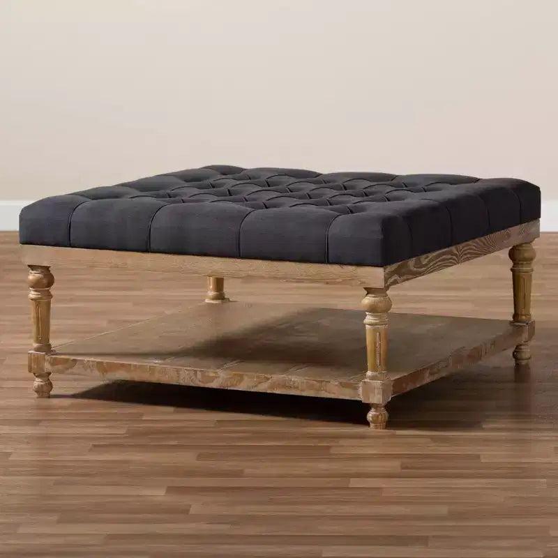 Linen Fabric Upholstered Wood Cocktail Ottoman
