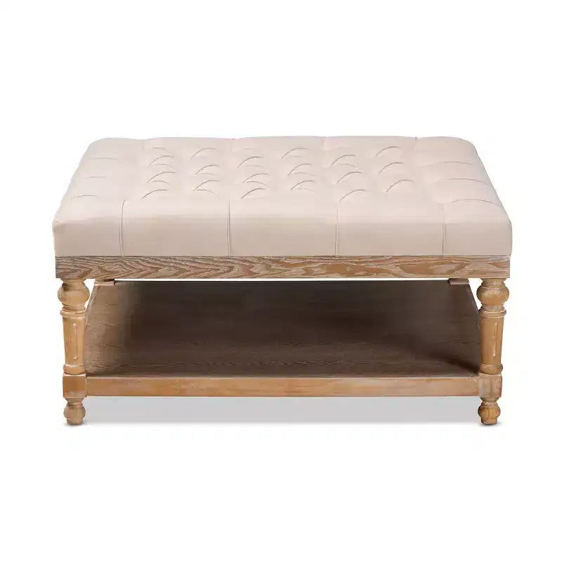 Linen Fabric Upholstered Wood Cocktail Ottoman