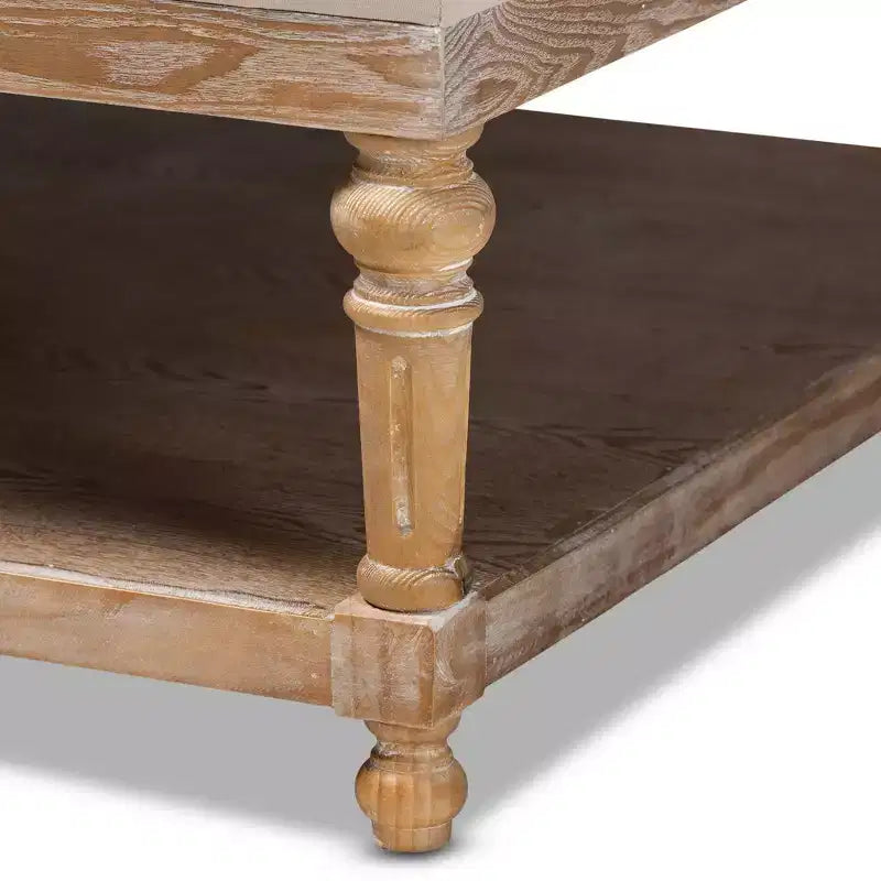 Linen Fabric Upholstered Wood Cocktail Ottoman