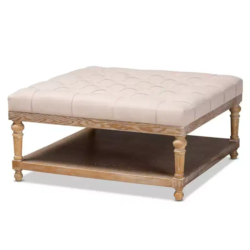 Linen Fabric Upholstered Wood Cocktail Ottoman