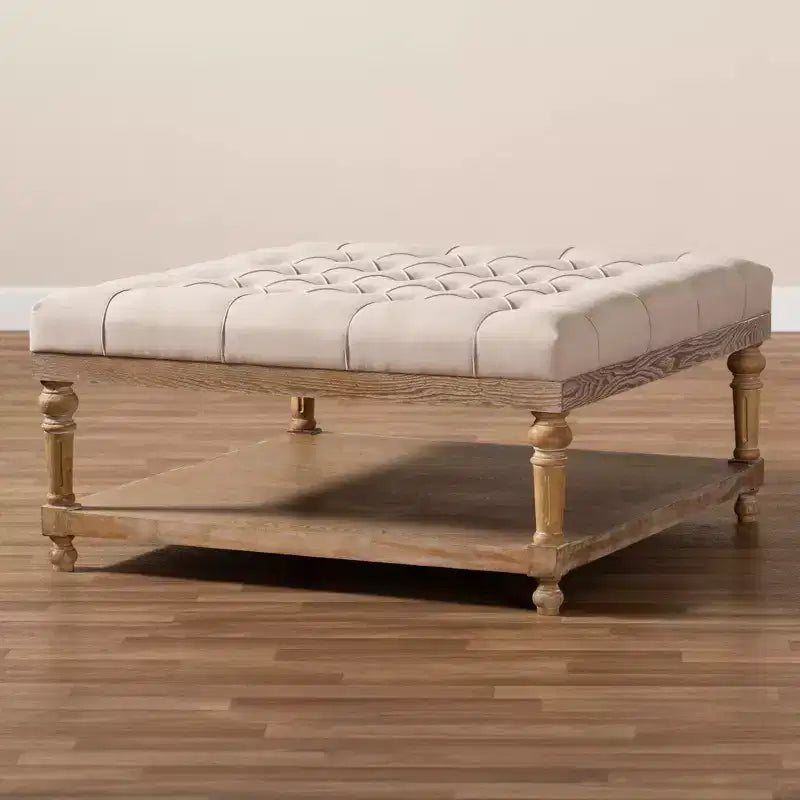 Linen Fabric Upholstered Wood Cocktail Ottoman