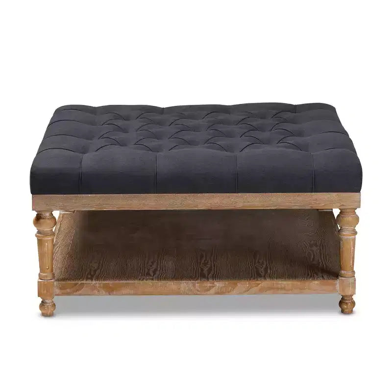 Linen Fabric Upholstered Wood Cocktail Ottoman