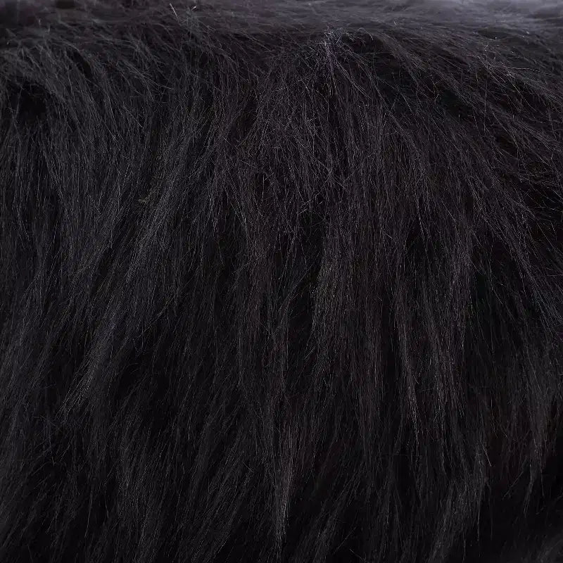 Faux Fur Round Foot Stool Ottoman, Padded, Wood Legs