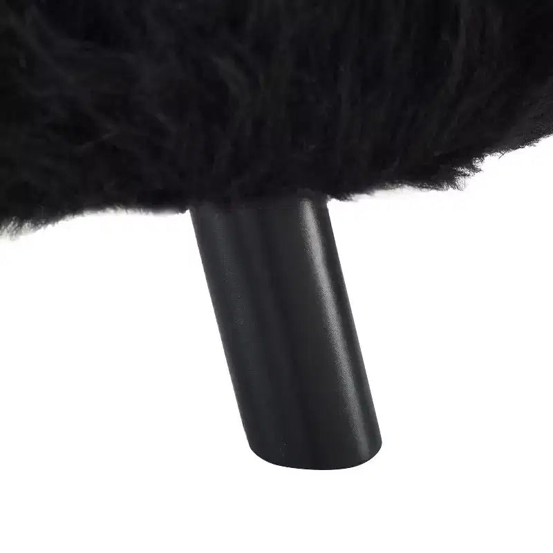 Faux Fur Round Foot Stool Ottoman, Padded, Wood Legs
