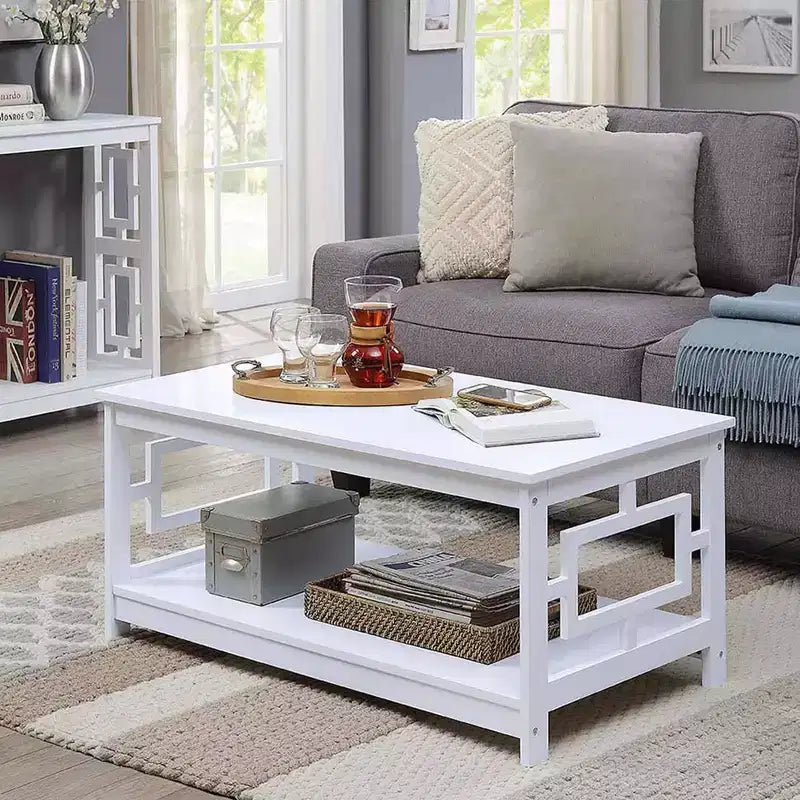 Coffee Table with Shelf, Black, MDF Frame, 4-Leg Base