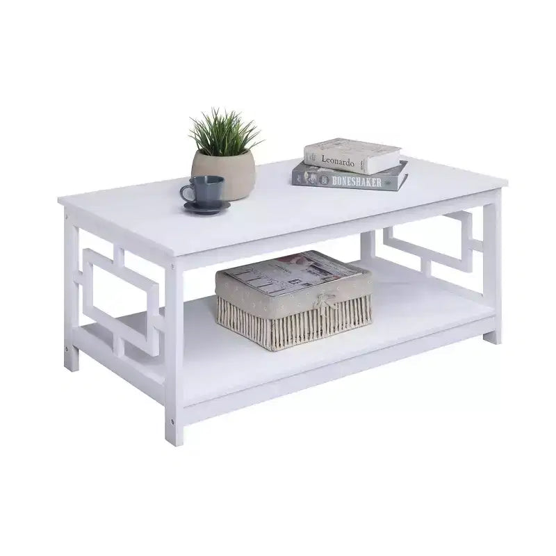 Coffee Table with Shelf, Black, MDF Frame, 4-Leg Base