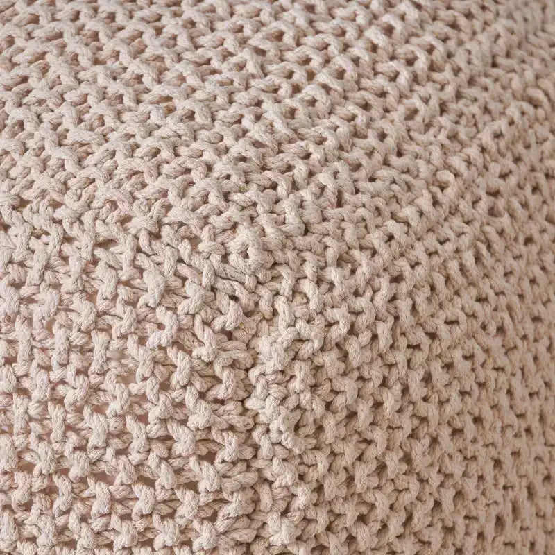 Knitted Pouf, Square, Hand-Stitched 100% Cotton, Natural