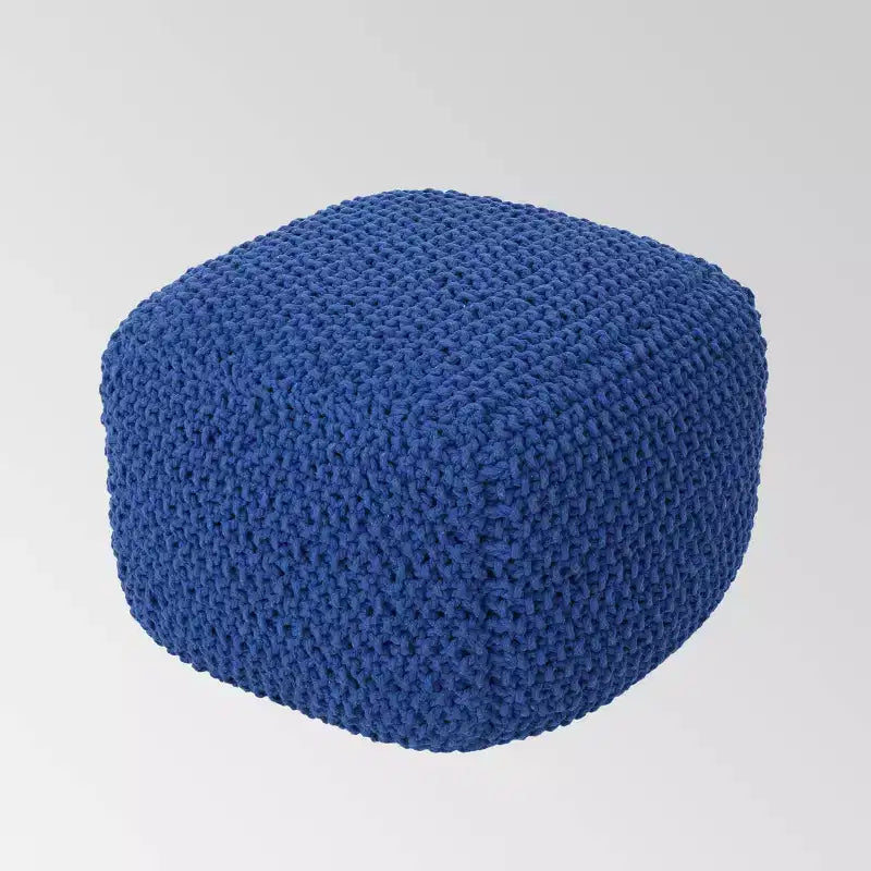 Knitted Pouf, Square, Hand-Stitched 100% Cotton, Natural