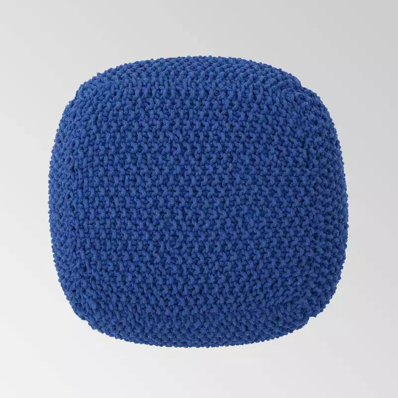 Knitted Pouf, Square, Hand-Stitched 100% Cotton, Natural